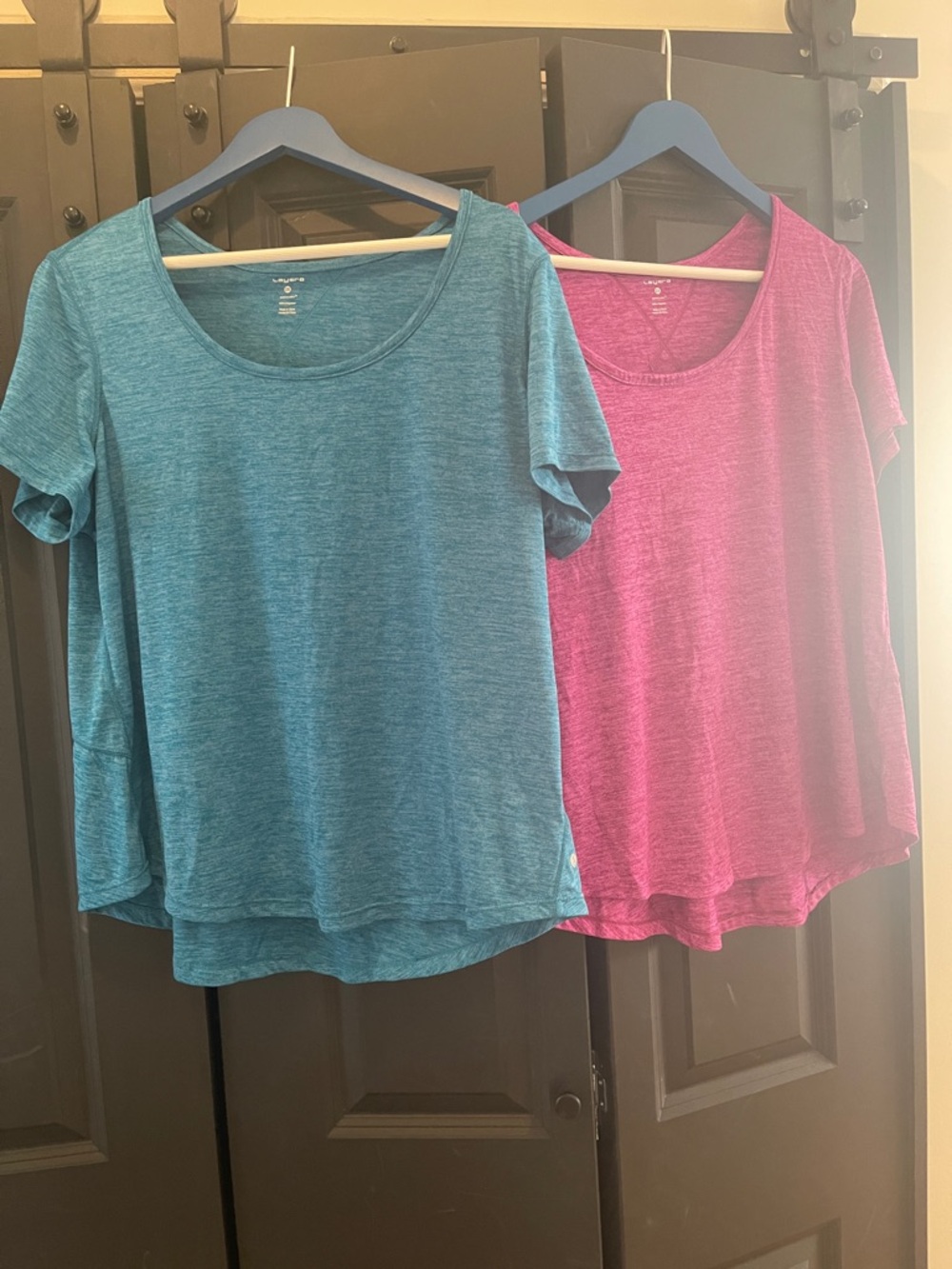 Everyday Scoop-Neck Short Sleeve Tee - Teal and Pink